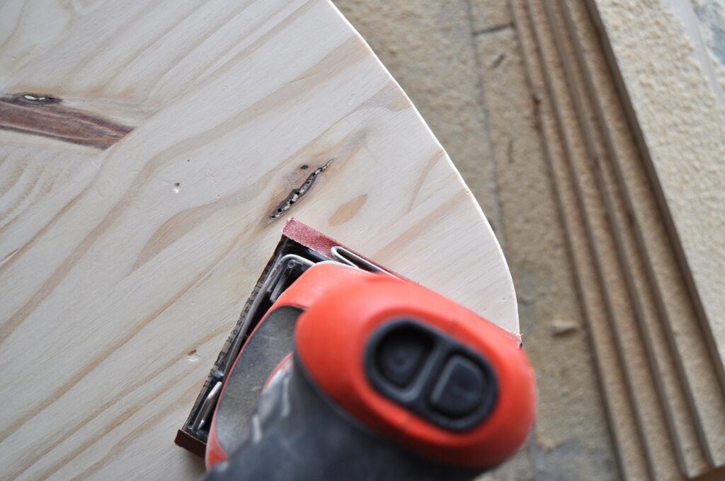 Pumpkin Plate Chargers. Sanding the wood.