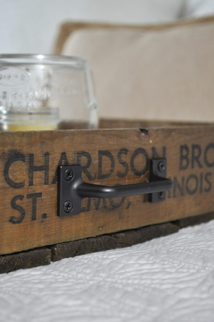 Crate Serving Tray. Close up Handle