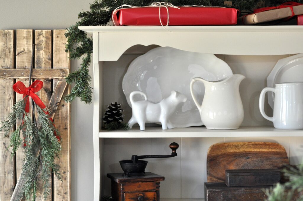 Farmhouse Christmas Home Tour. Dining Room Hutch