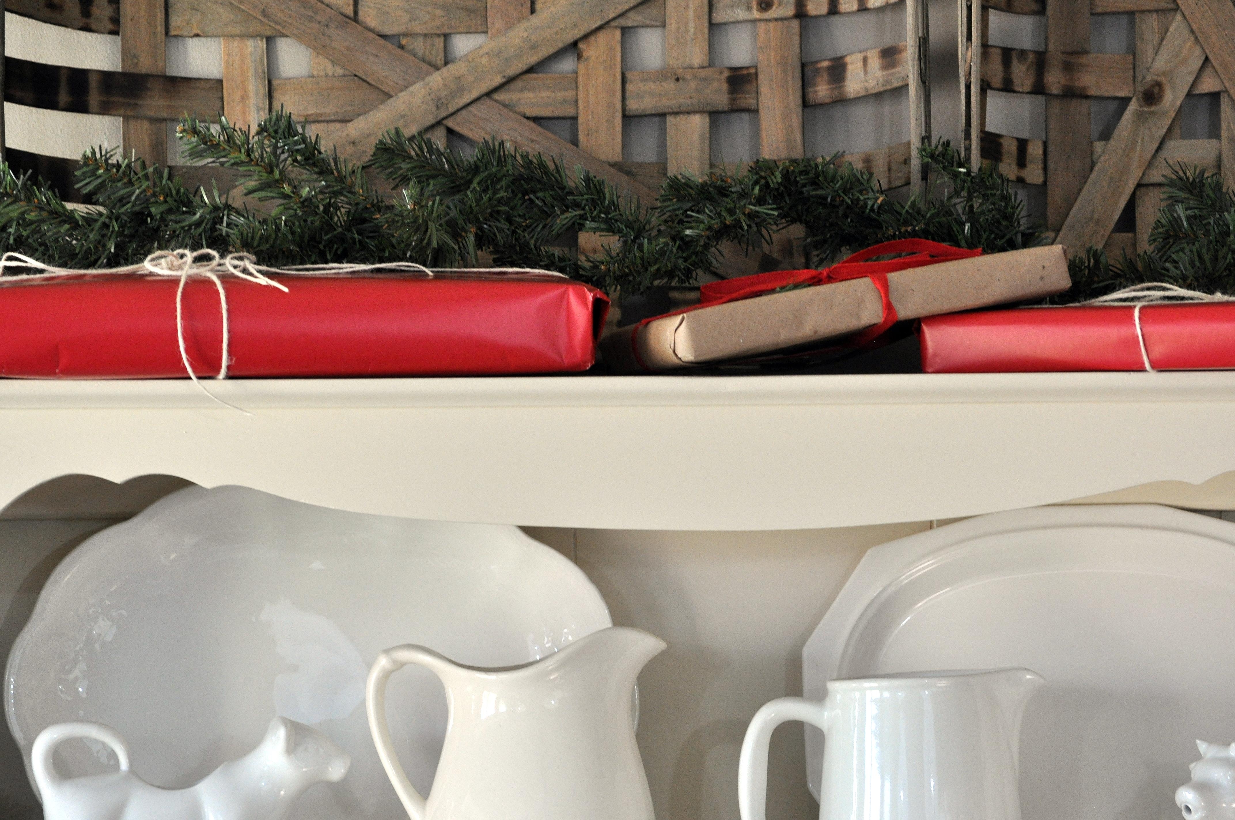 Crimson, Wood, and White Christmas Tree