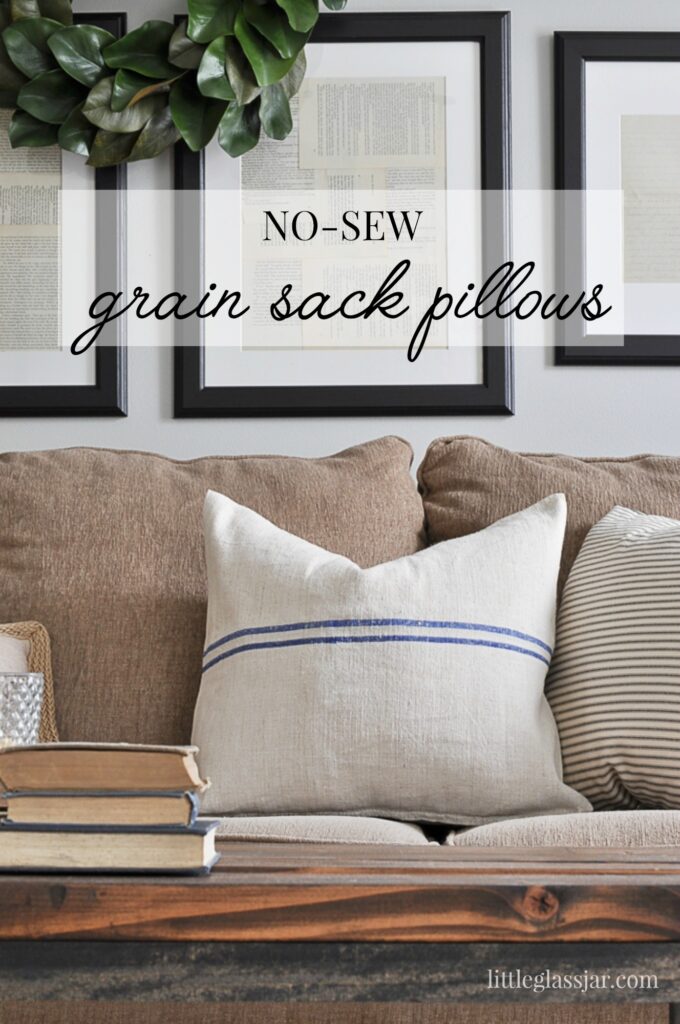 No-Sew Grain Sack Pillows