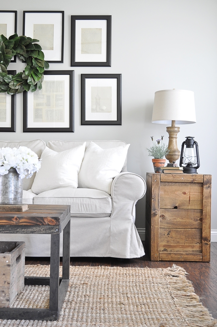 Make these rustic, farmhouse style DIY Crate Side Tables for your living room or bedroom! They are so easy to make! Tutorial here: https://www.littleglassjar.com/2017/04/25/diy-crate-side-tables/