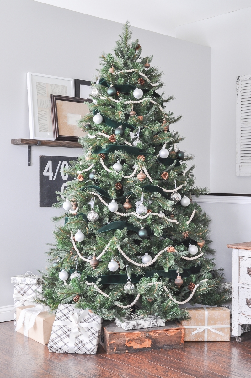 Green White and Wood Christmas Tree