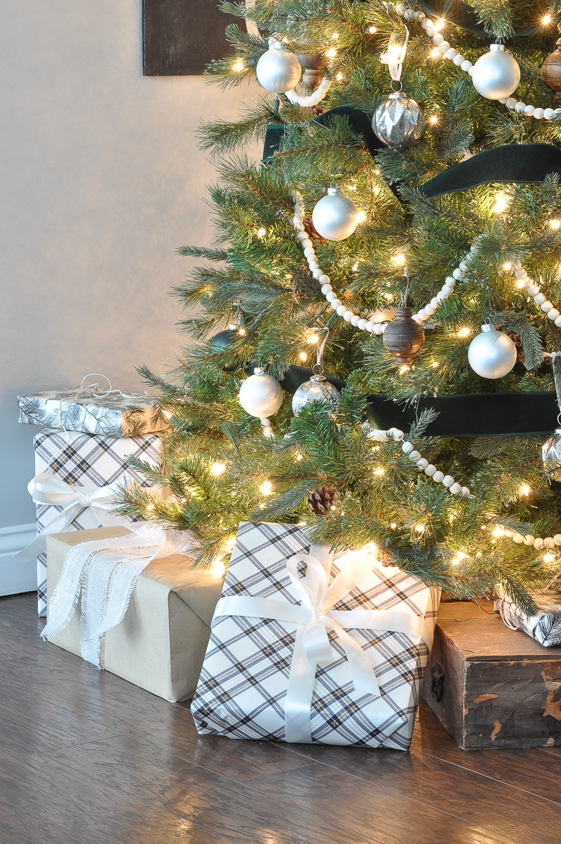 Green White and Wood Christmas Tree