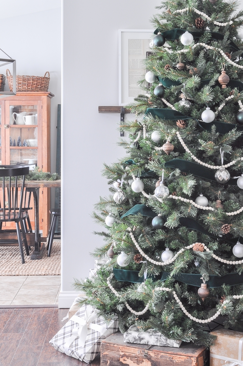 Green White and Wood Christmas Tree