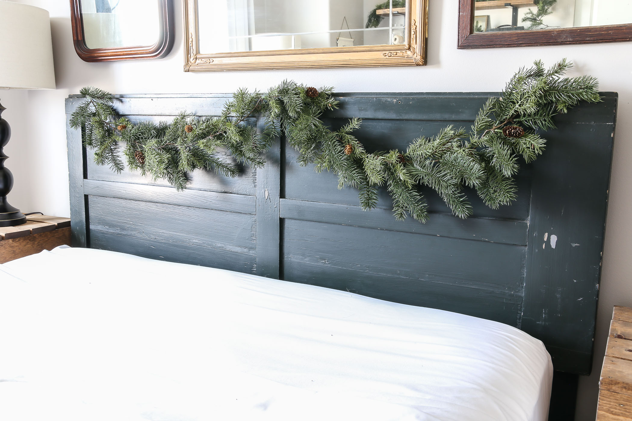 How to Hang Christmas Garland on a Bedroom Headboard