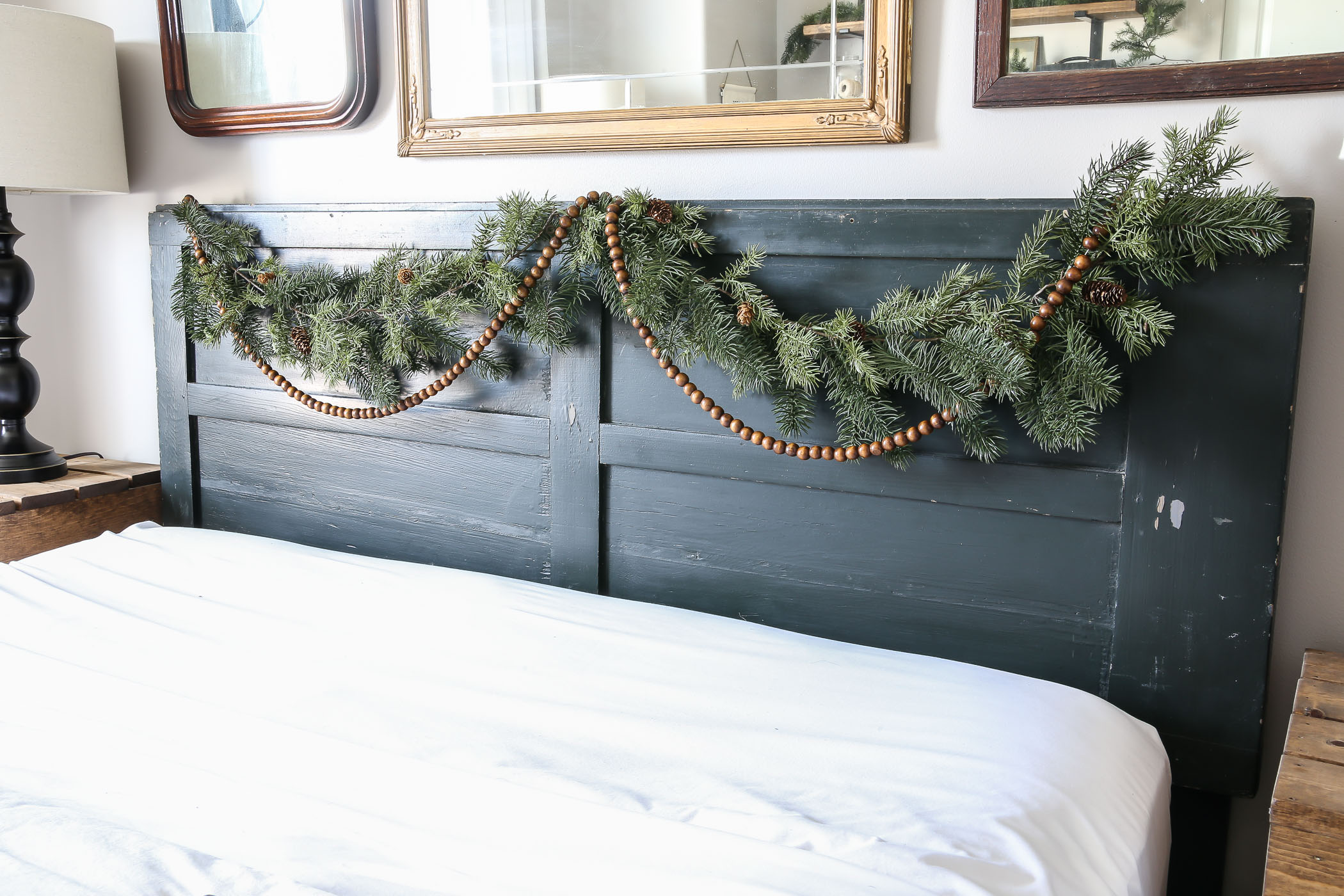 How to Hang Christmas Garland on a Bedroom Headboard