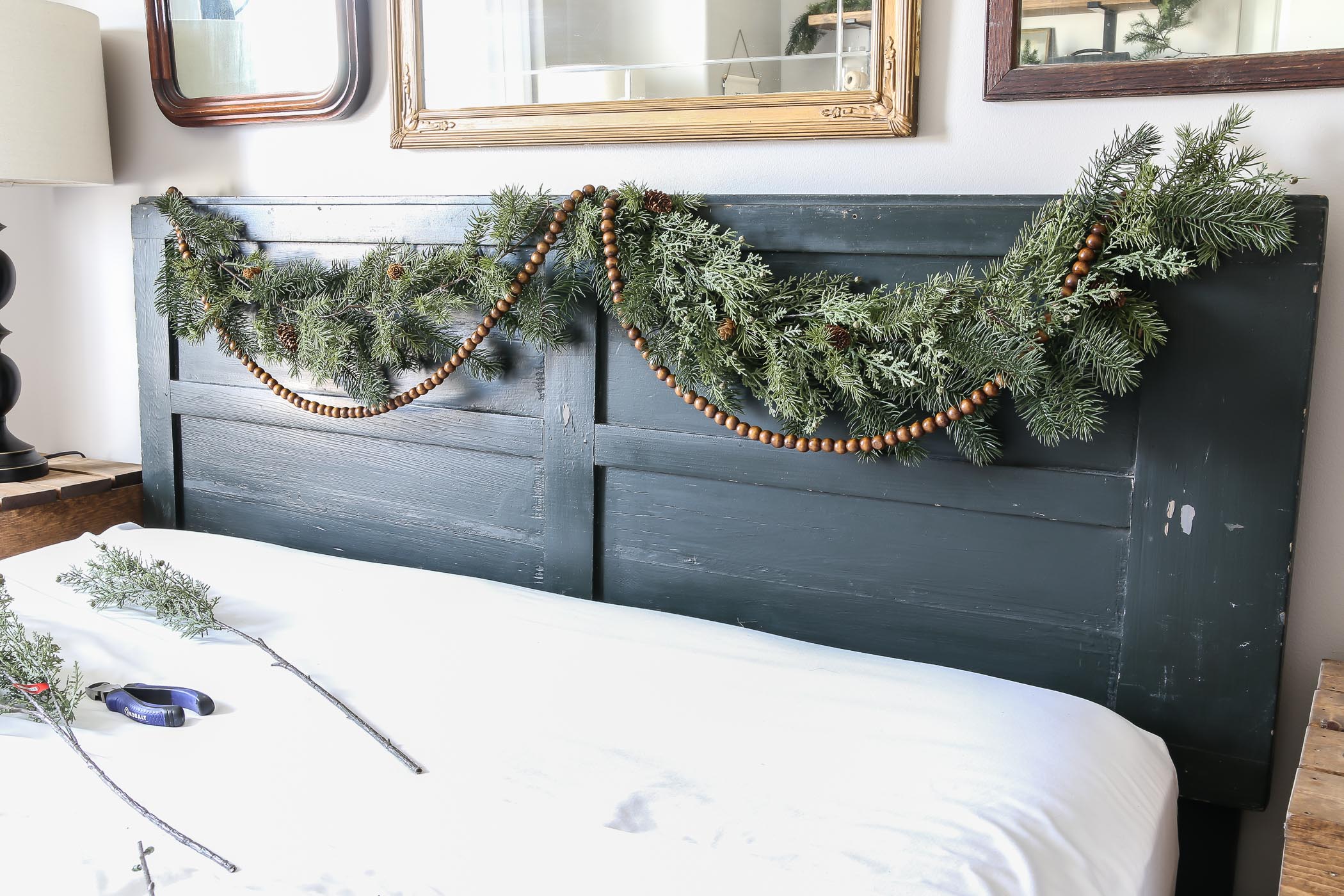 How to Hang Christmas Garland on a Bedroom Headboard