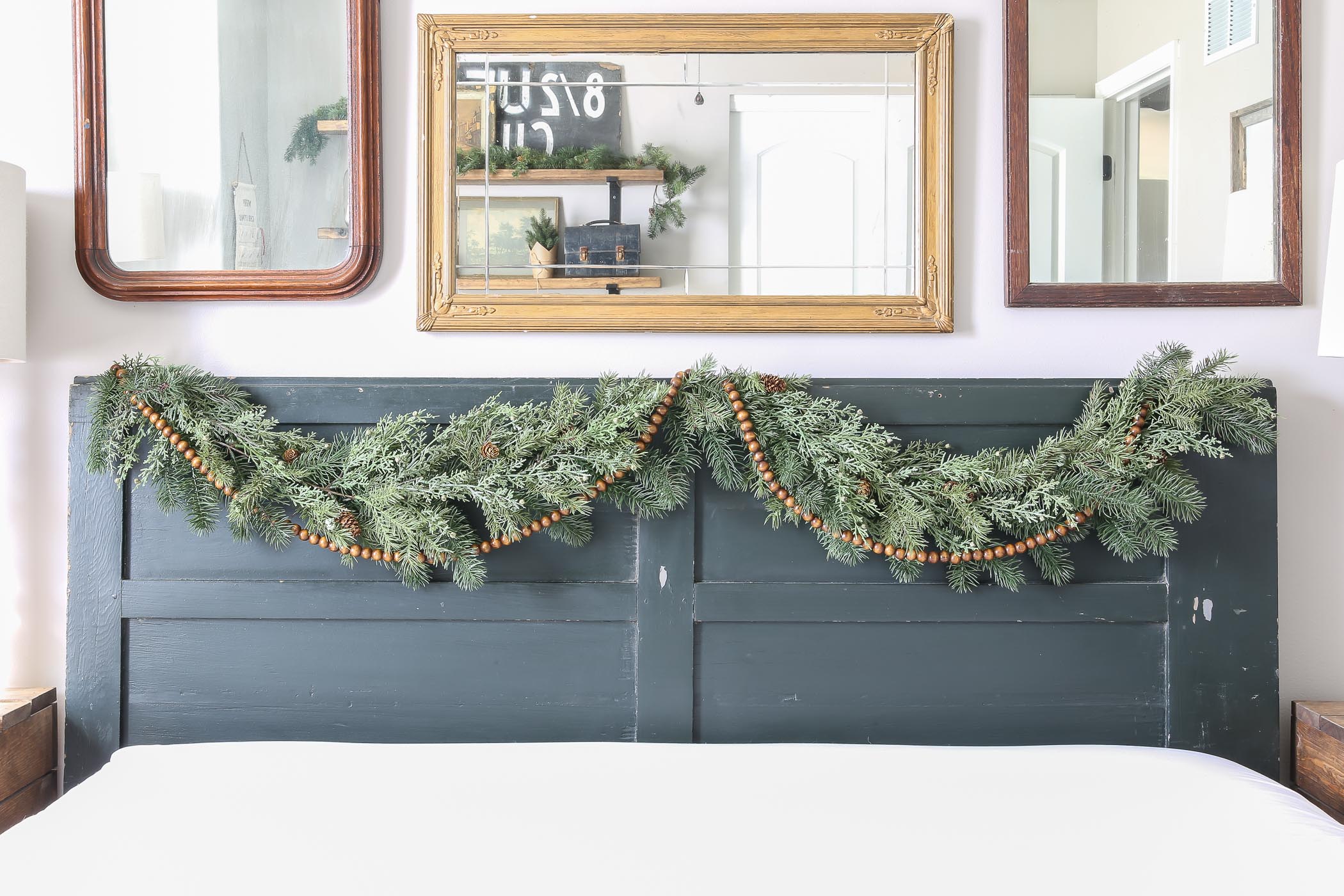 How to Hang Christmas Garland on a Bedroom Headboard