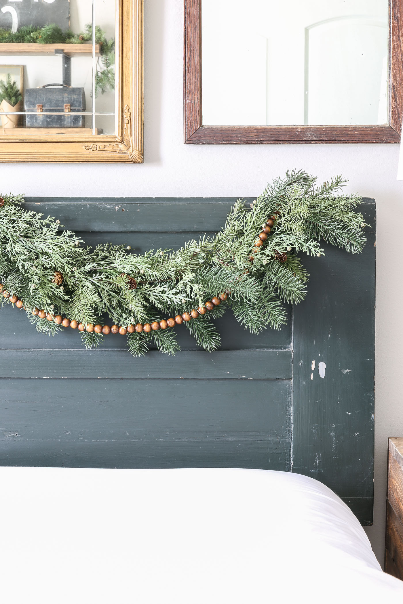 How to Hang Christmas Garland on a Bedroom Headboard