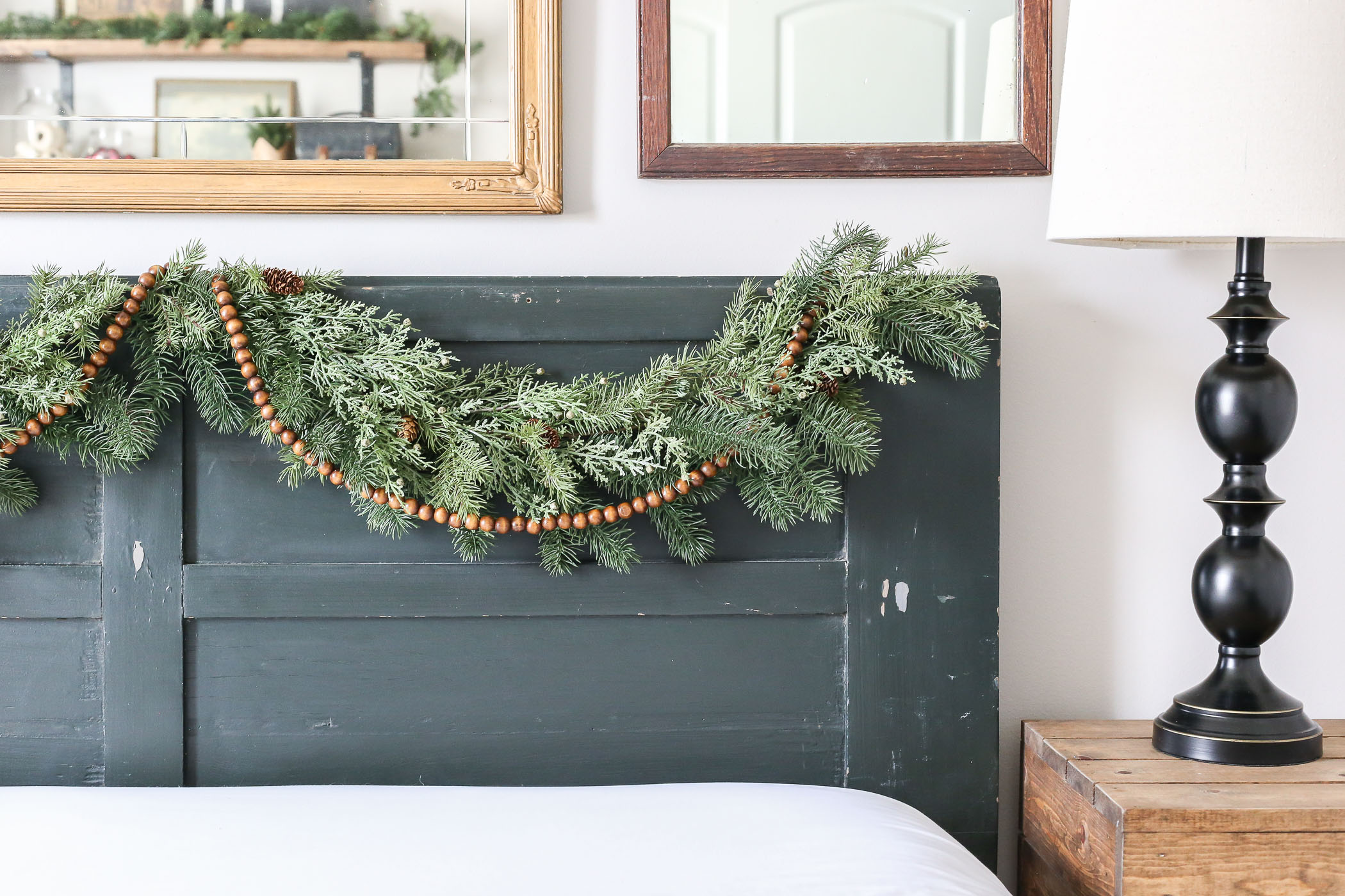 How to Hang Christmas Garland on a Bedroom Headboard