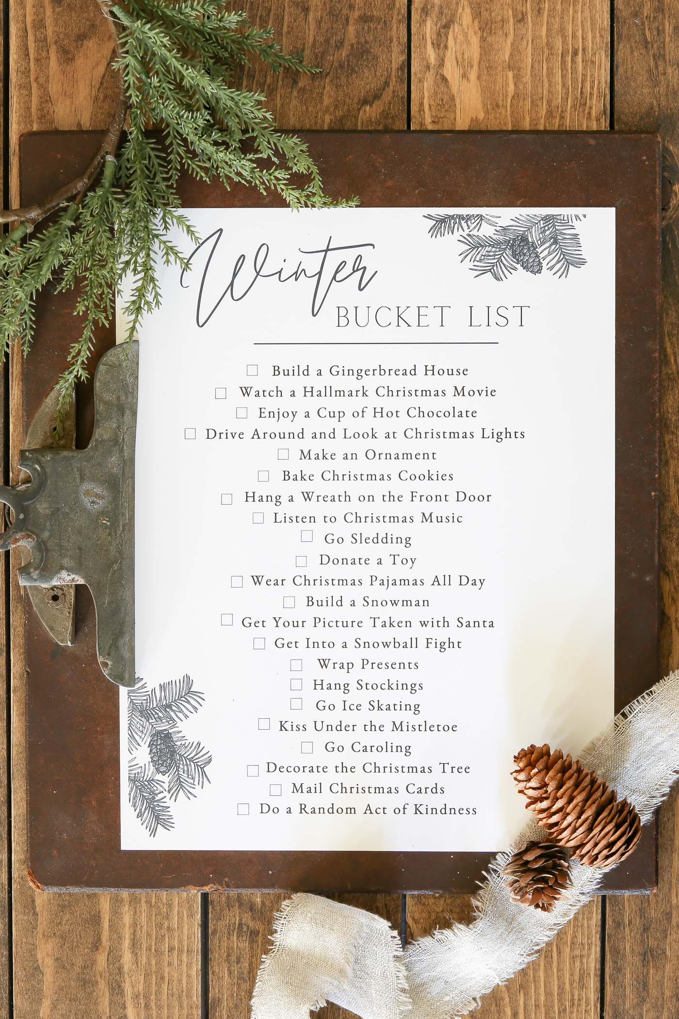 Winter Bucket List Free Printable