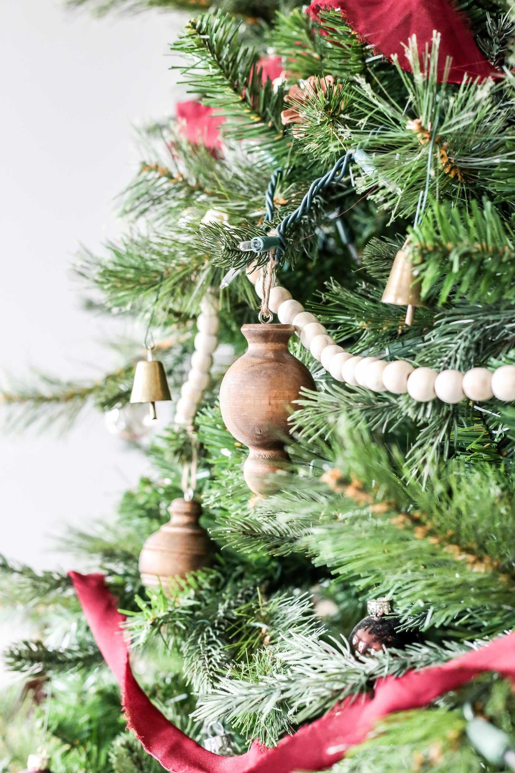 Crimson, Wood, and White Christmas Tree