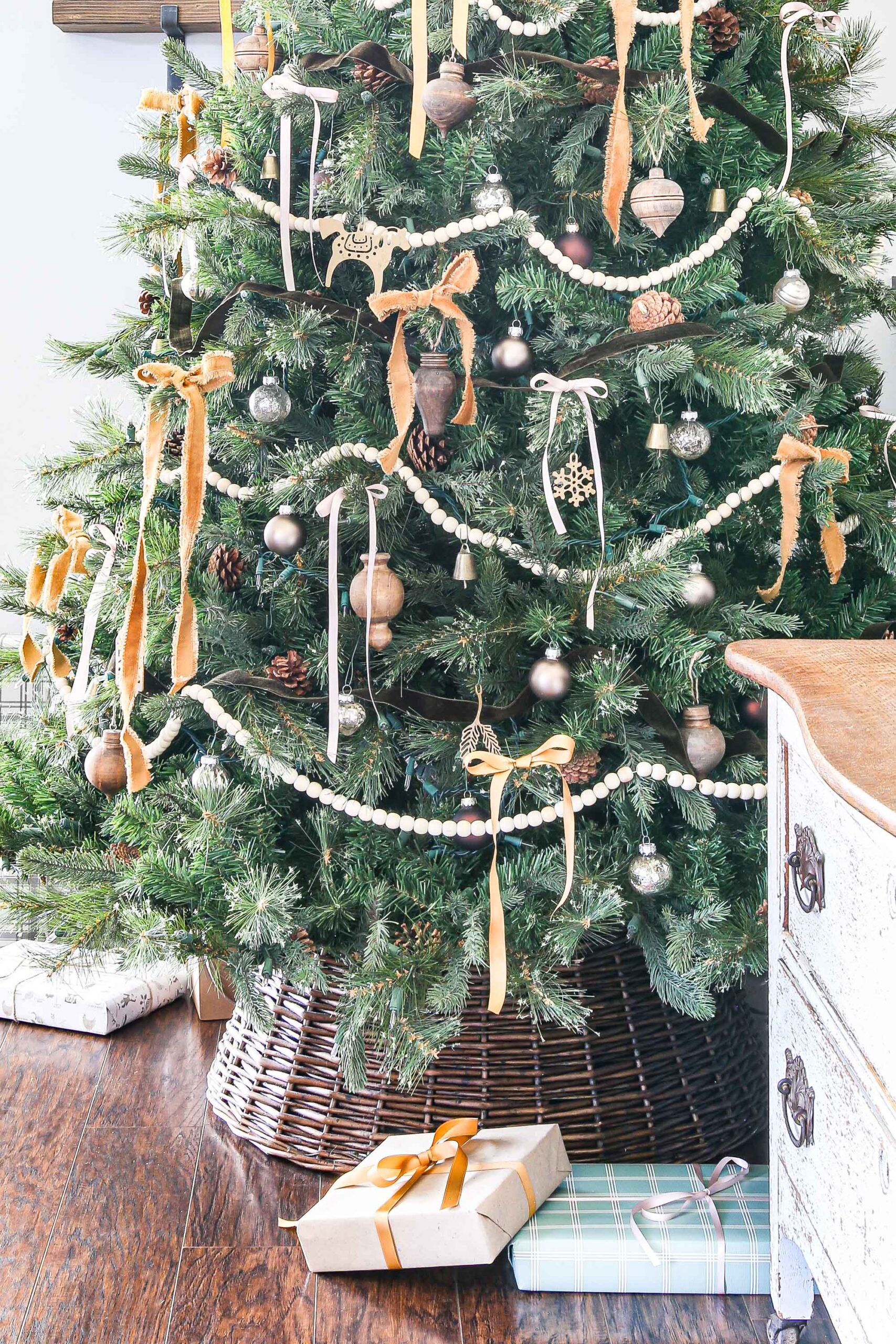 Brown and Brass Christmas Tree with Ribbons