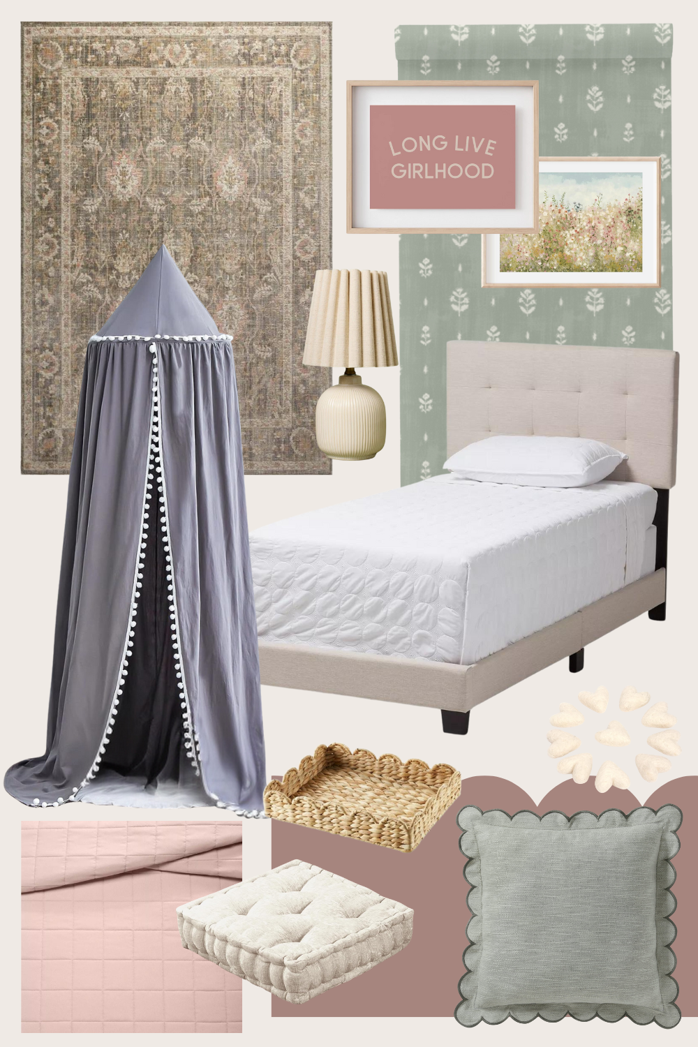 Vintage Floral and Scallops Girls Bedroom Mood Board