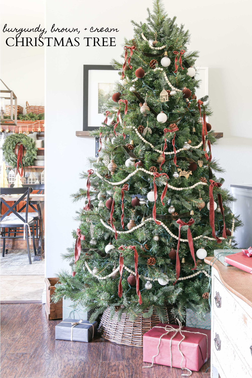 Burgundy, Brown, and Cream Christmas Tree
