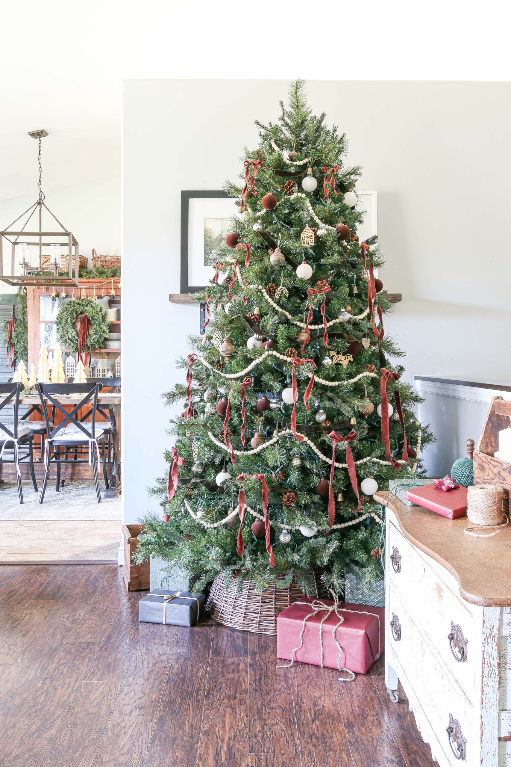 Burgundy, Brown, and Cream Christmas Tree