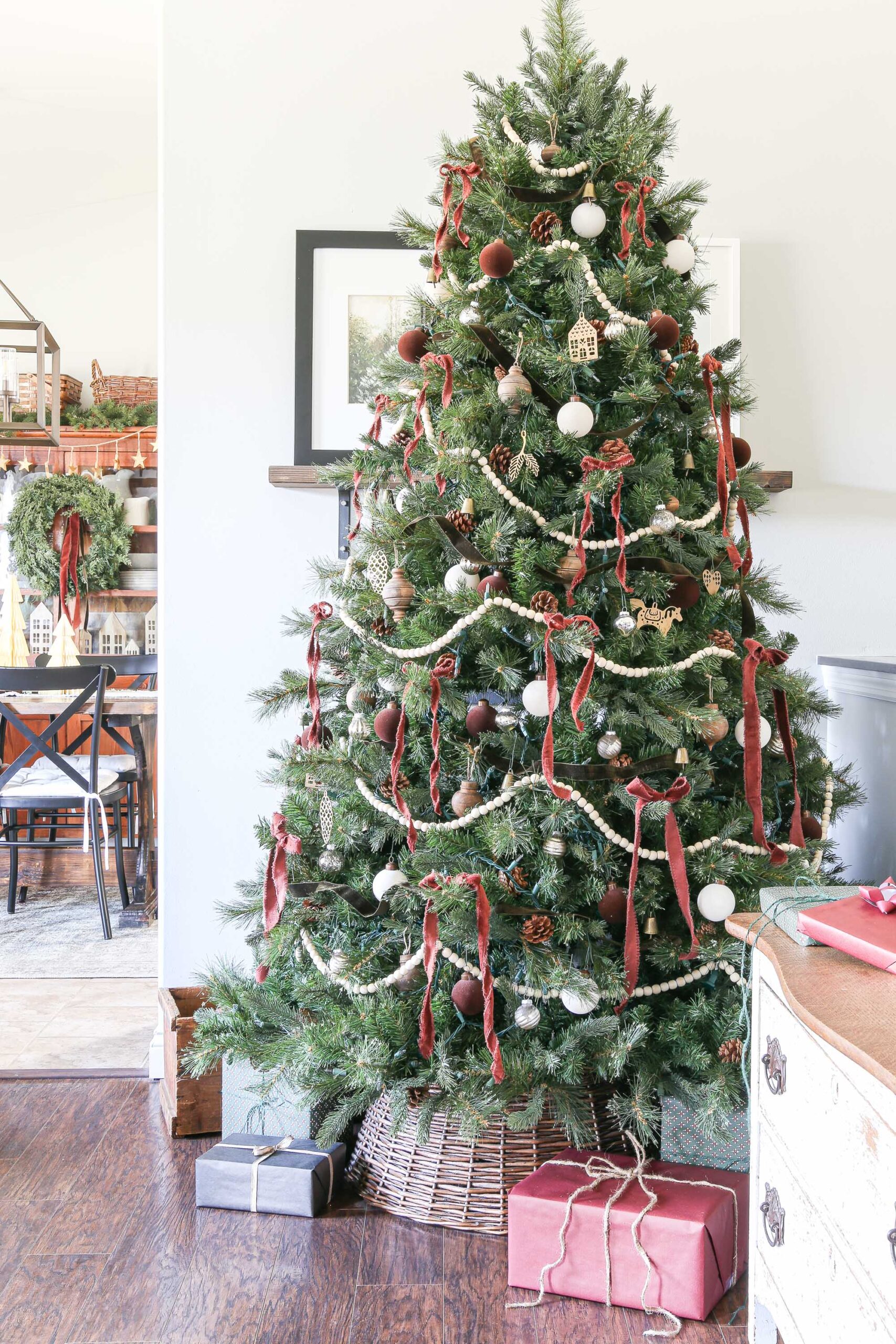 Burgundy, Brown, and Cream Christmas Tree