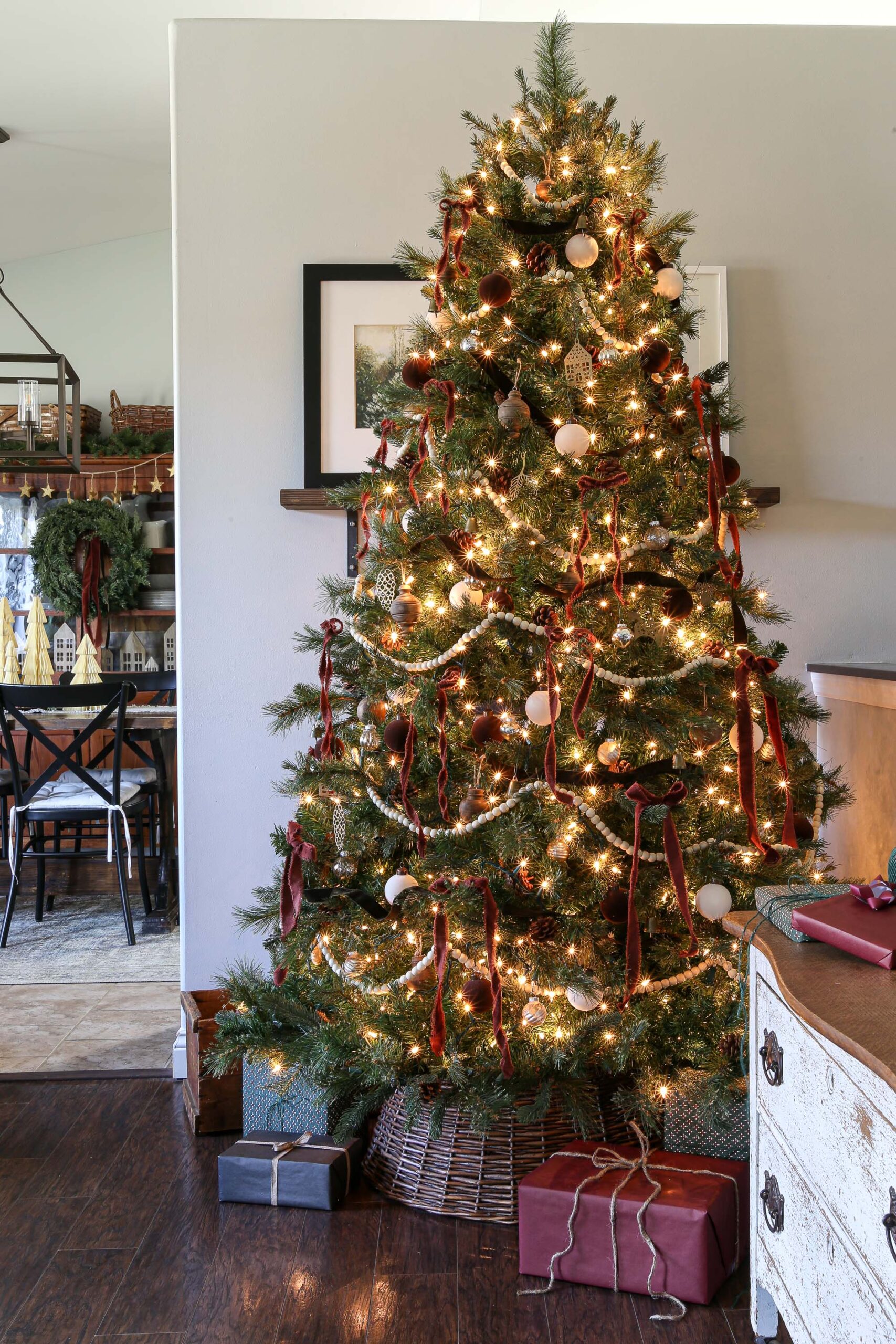 Burgundy, Brown, and Cream Christmas Tree
