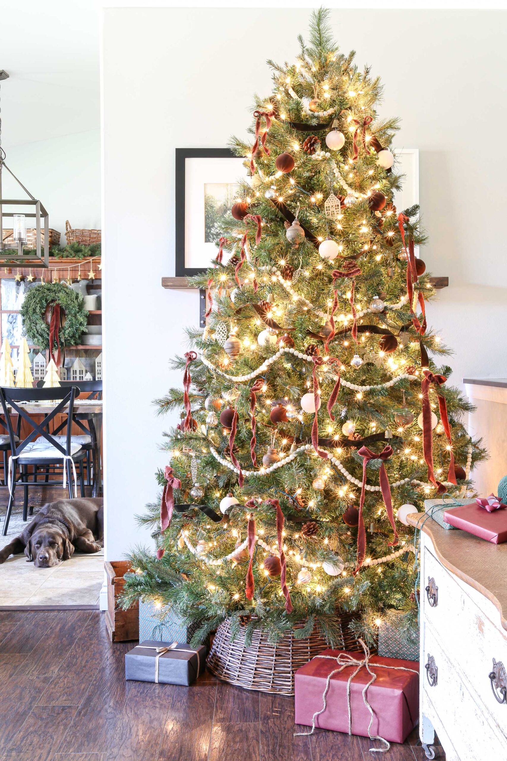 Burgundy, Brown, and Cream Christmas Tree