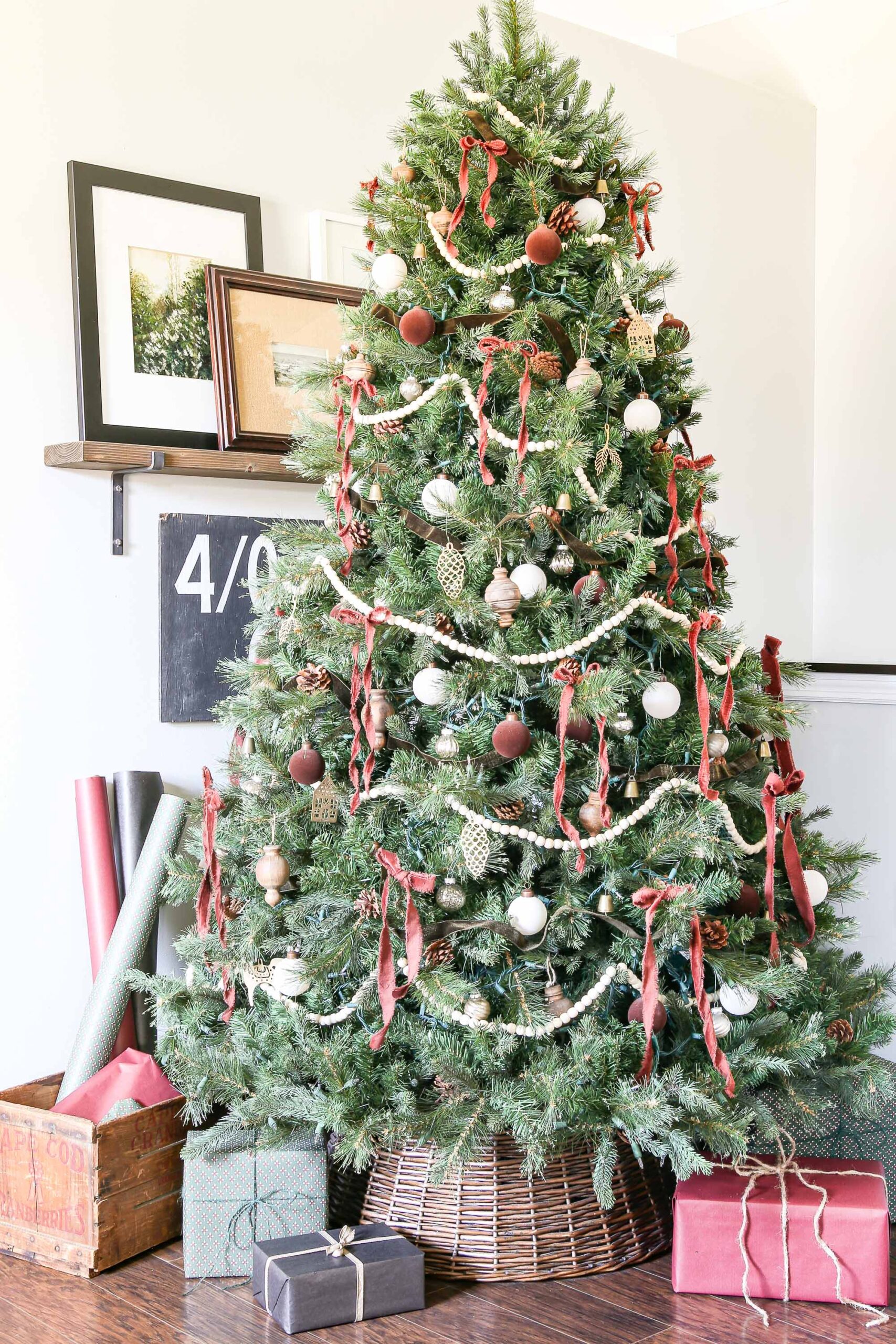 Burgundy, Brown, and Cream Christmas Tree
