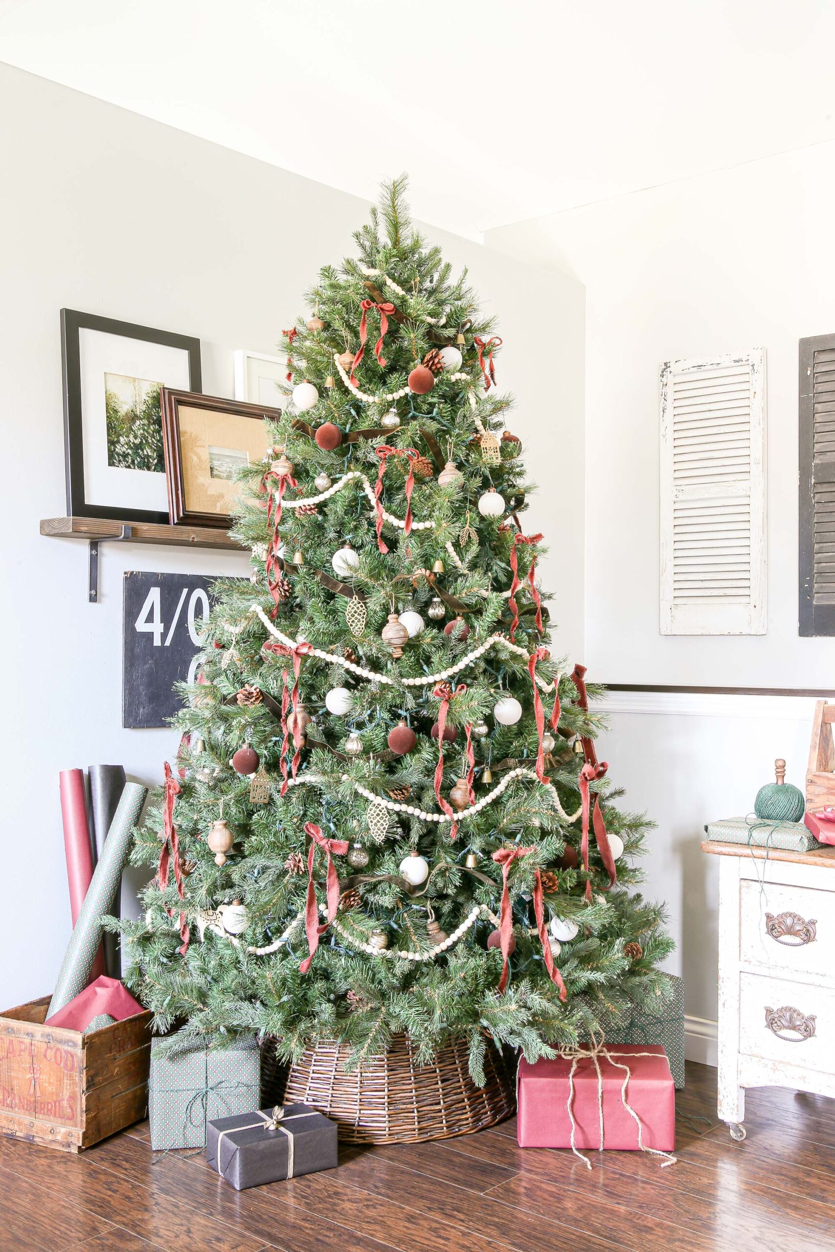 Burgundy, Brown, and Cream Christmas Tree