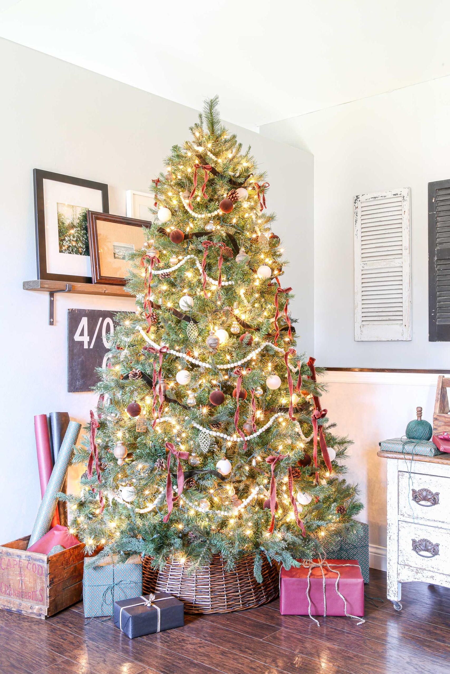 Burgundy, Brown, and Cream Christmas Tree